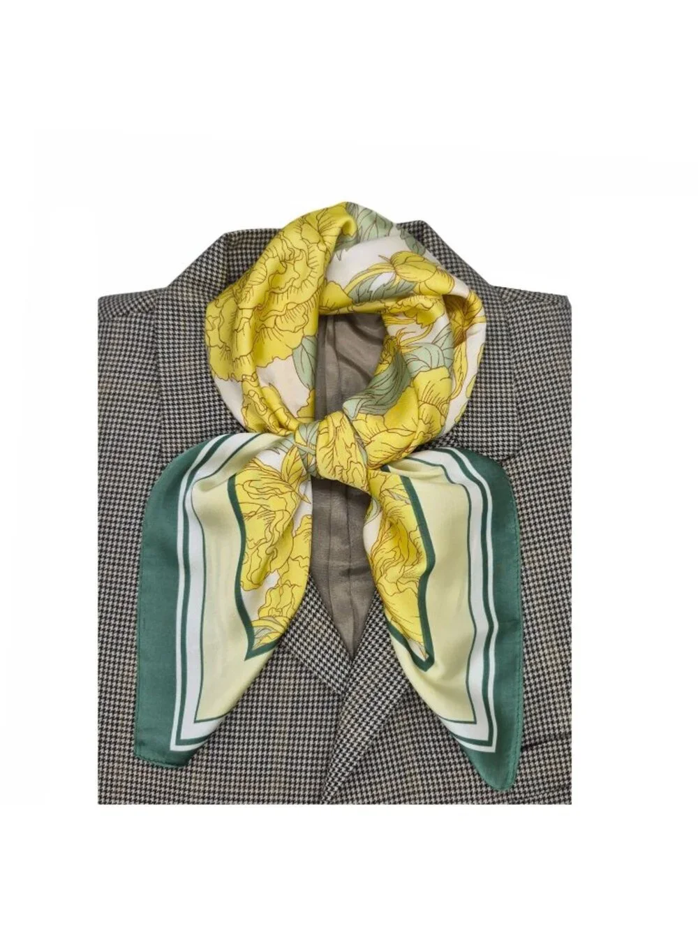 ✨Luxury Elegant Silky Square Scarf Yellow Green Peony Floral Garden Botanical